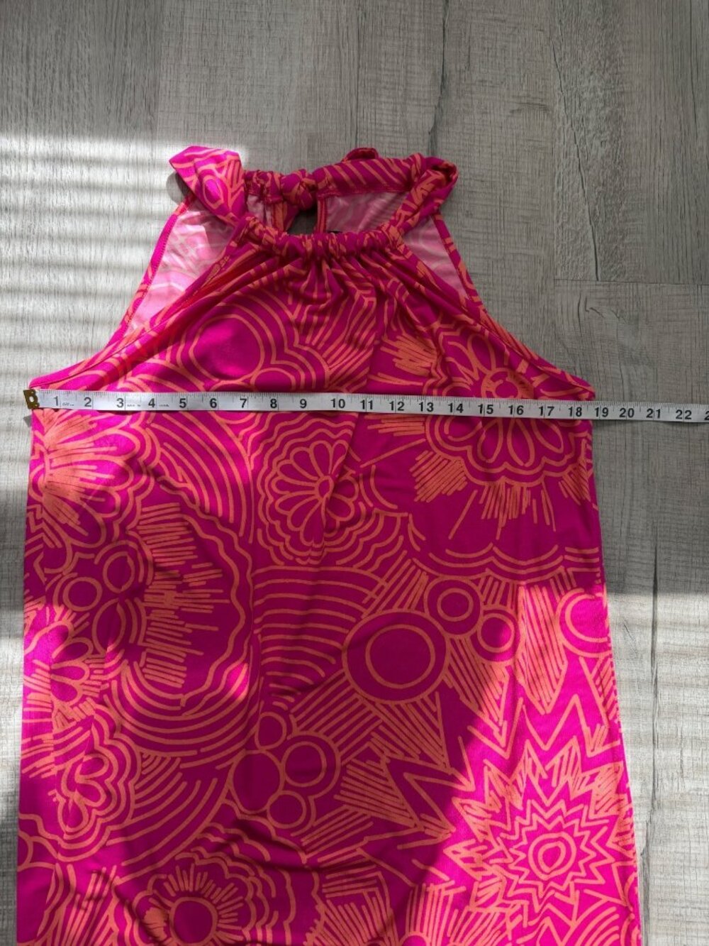 Trina Turk Women Size M Dress Juju Halter Mini Shift Floral Pink Orange Tie-Neck - Picture 5 of 7